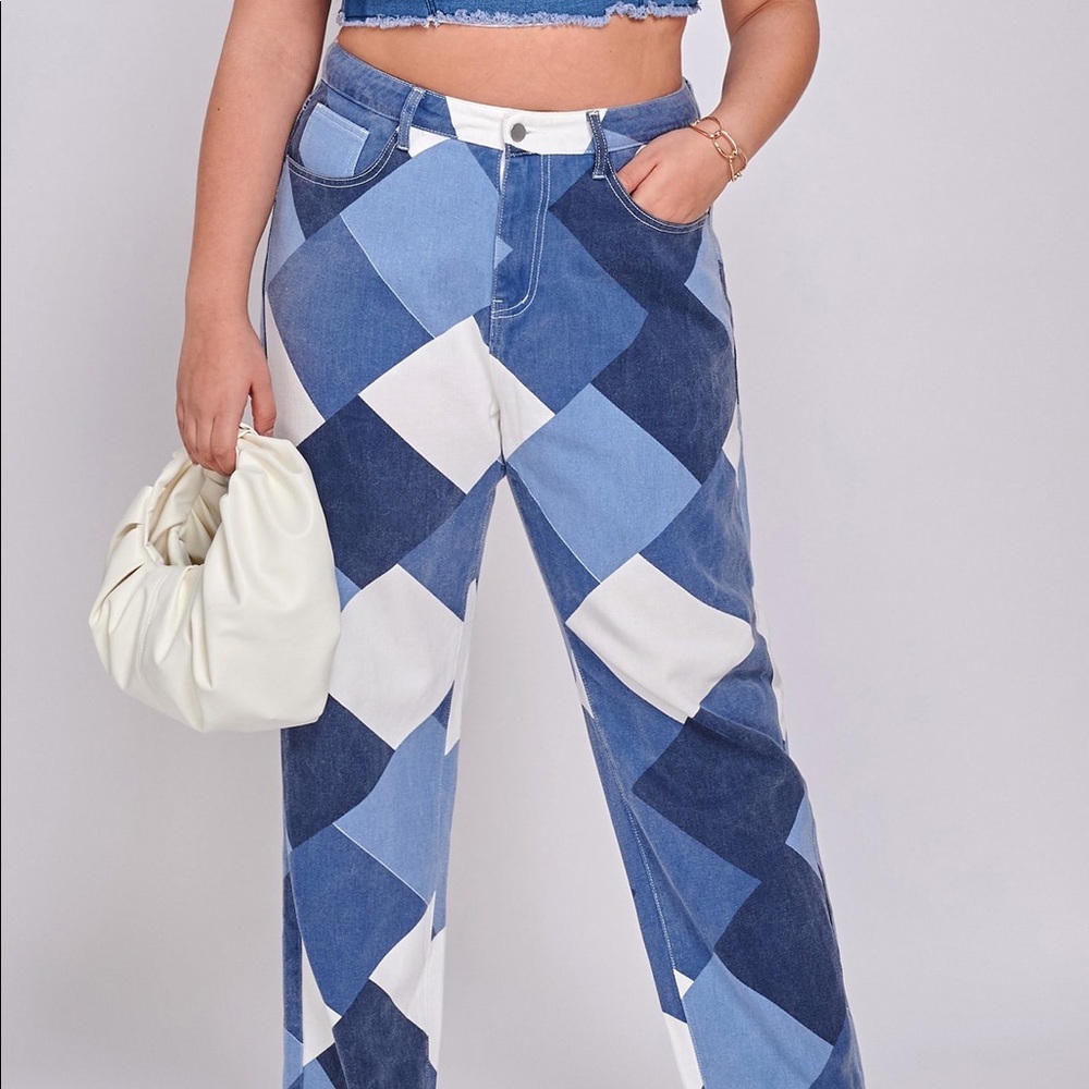 SHEIN SXY high waist colorblock straight leg jeans